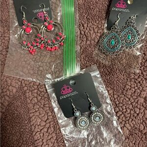 paparazzi Red, Turquoise & Light Blue Boho Dangle Earring Trio